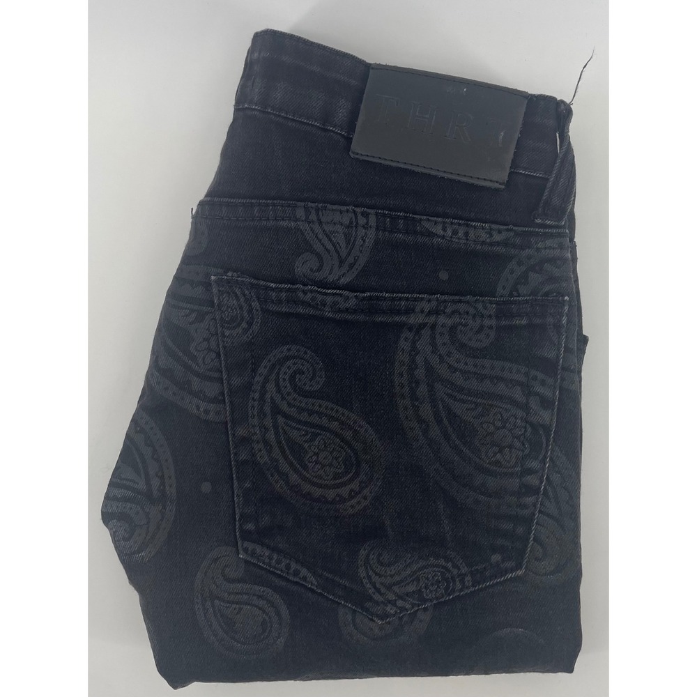 THRT Black Paisley Distressed Ripped Knee Skinny Men's Jeans Streetwear Size 28